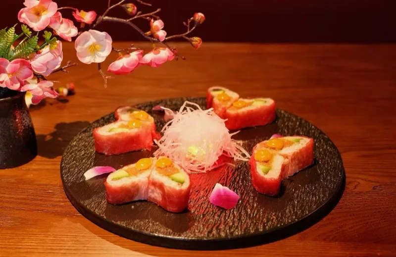 Signature sushi on stone plate